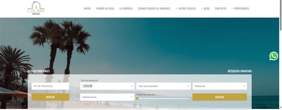 Captura de la web de Calima Homes, inmobiliaria
